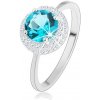 Šperky eshop - Ligotavý prsteň, striebro 925, okrúhly zirkón akvamarínovej farby, číry lem HH13.17 - Veľkosť: 57 mm