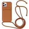 AppleKing silikónový kryt so šnúrkou a kapsou na karty pre iPhone 11 Pro - hnedý - možnosť vrátiť tovar ZADARMO do 30tich dní
