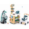 Set upratovací vozík s elektronickým vysávačom Cleaning Trolley Vacuum Cleaner Smoby a obchod s potravinami a skenerom so svetlom a zvukom
