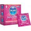 Skins Dots & Ribs 4 ks, vrúbkované latexové kondómy s nominálnou šírkou 52 mm