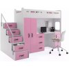 BMS GROUP Dětská vyvýšená postel Max 4 -1 osoba – bílá - růžová, 80x200