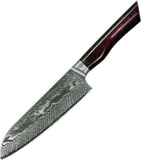 IZMAEL Damaškový kuchynský nôž Yoru Santoku/Červená/Modrá 18.2 cm