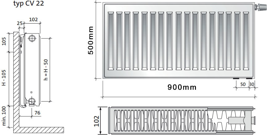 Purmo CV22 500 x 900