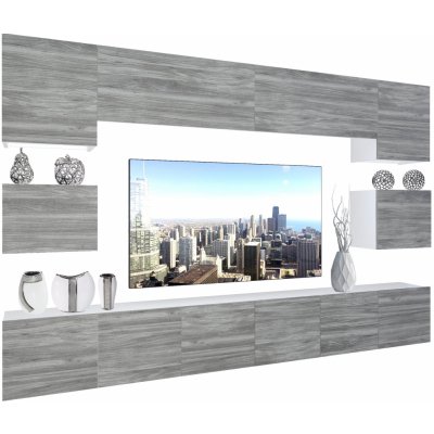 Obývacia stena Belini Premium Full Version šedý antracit Glamour Wood+ LED osvetlenie Nexum 49