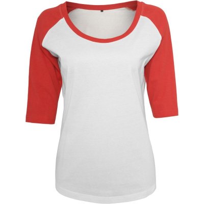 Build Your Brand Dámske dvojfarebné tričko s 3/4 rukávmi Biela červená