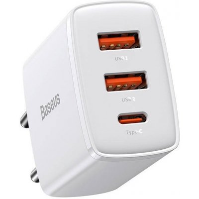 Baseus Compact rýchlo nabíjačka, 2xUSB, USB-C, PD, 3A, 30W, biela CCXJ-E02