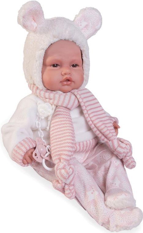 Antonio Juan Realistické miminko holčička Babydoo v čepičce s oušky od Babydoo palabritas con capota de orejitas