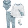Carter's Set 4dielny tričko dl. rukáv tepláky ponožky podbradník Blue Dino chlapec LBB