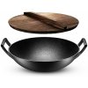 Liatinová WOK panvica s drevenou pokrievkou 36,5cm, Perfect Home 11813