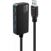 Kábel USB 3.2 Gen 1, A-A M/F 10m, 5Gbps, predlžovací, čierny, aktívny, 4port HUB s adapt., PRO, reťa