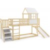 BMS Group Posteľ ANTRESOLA 200×90 cm so šmykľavkou, schodíkmi a strieškou – borovica