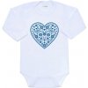 Detské body s potlačou New Baby Ľudový vzor modré srdiečko 62 (3-6m)