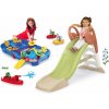 Set šmykľavka s vodnou hrou a vodná dráha v kufríku KS Slide Life Smoby dĺžka šmyku 150 cm a čln s vodným delom a plachetnice