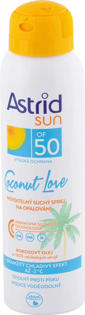 Astrid Sun Coconut Love SPF50 neviditeľný suchý spray na opaľovanie 150 ml