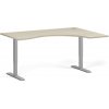 Ergonomický výškovo nastaviteľný stôl, 160x120 cm, 2 motory, L/P, sivá podnož, dub prírodný