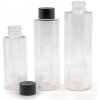 Plastová fľaša, priehľadná, čierny vrchnák, 150 ml