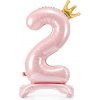 Party Stojaci fóliový balón číslo 2 ružový so zlatou korunkou 84 cm