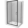 Mexen Apia, sprchový kút s posuvnými dverami 130 (dvere) x 70 (stena) cm, 6mm číre sklo, čierny profil + biela sprchová vanička, 840-130-070-70-00-4010B