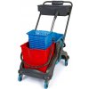 Upratovací vozík plastový 2 x 18l vedrá s plochým žmýkačom, vanička