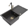 Mexen Leo, 1-komorový granitový drez 900x500x190 mm a drezová batéria Flora, čierna škvrnitá, 6501-76-670401-57-G
