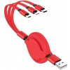 AppleKing 3 v 1 zvinovací dátový a nabíjací kábel USB-A / USB-C / Lightning / micro USB pre iPhone / iPad / iPod / AirPods - 1 m - červený - možnosť vrátiť tovar ZADARMO do 30tich dní