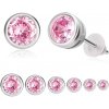 Šperky eshop - Strieborné náušnice 925 - ružový zirkón, okrúhla objímka, puzetky T08.08 - Hlavička: 3 mm