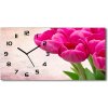 Vodorovné Sklenené hodiny na stenu Ružové tulipány 60x30 cm
