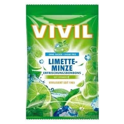VIVIL BONBONS LIMETTE-MINZE drops s príchuťou limetka a pepermint s vitamínom C, bez cukru, 60 g