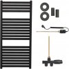 CERANO - Kúpeľňový radiátorový set Vincenzo - kombinované vykurovanie, termo tyč - bočné jednobodové pripojenie - 300W - čierna matná - 970x450 mm CER-663838