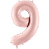 PartyDeco Fóliový balón narodeninové číslo 9 svetloružový 72 cm