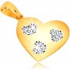 Šperky eshop - Prívesok v žltom zlate 585 - symetrické srdce so srdiečkovými výrezmi, zirkóny GG15.52
