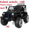 Joko elektrické autičko Jeep Raptor 4x4 penové kolesá USB FM rádio kožené sedadlo čierná