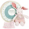 Doudou et Compagnie Paris plyšový Ecru králiček s růžovou dečkou z BIO bavlny 22 cm