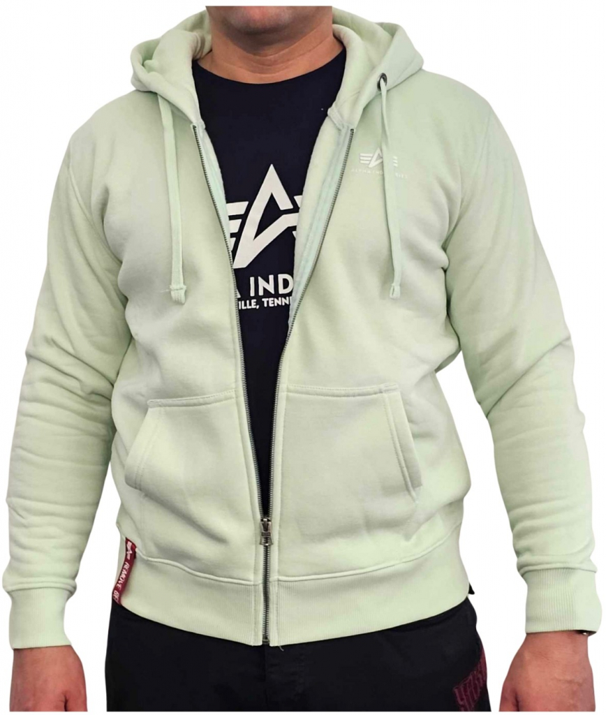 Alpha Industries Basic Zip Hoody SL pánska mikina mint zelená