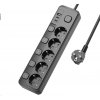Viking síťová prodlužovací zásuvka YC53S, 5x AC 230V, 1x USB-A, 2x USB-C, tlačítko ON/OFF, délka 1,5 m, černá VYC53SB