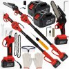 ONDRAGON Akumulátorová píla 6″/8″ s mazaním reťaze + nožnice + teleskop do 4 m - 2× BIG Akku 5 Ah (sada XXXL)