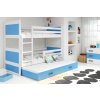 Interbeds Poschodová posteľ Rico 3 trojmiestna biela 200cm x 90cm modrá