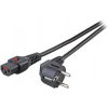 Kábel sieťový 230V, vidlica (CEE7/7) lomená - C13 so zámkom, 2m, 1.00mm2, 10A, čierny