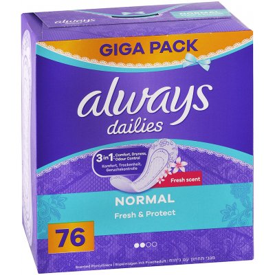 Always Dailies intímky Fresh & Protect Normal 3v1 so sviežou vôňou, Giga Pack 76 ks