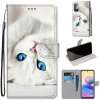 Peňaženkové kožené puzdro DRAWING na Xiaomi Redmi Note 10 5G - White Kitten