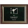 Kovová plaketa zelená na drevenej MDF podložke s gravírovaním 16x12cm