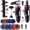 Profesionálna sada pneumatickej stopkovej priamej brúsky a stopkovej uhlovej brúsky a 32ks príslušenstva (KOLORTECH 7034 AIR ANGLE DIE GRINDER WITH 3+6mm COLLET + KOLORTECH 7032 AIR ANGLE DIE GRINDER