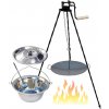 Perfect Cauldron kotlík na guláš nerez 0,8 mm 22 l INOX, Perfect Cauldron pokrievka nerez 46 cm INOX, BBQ Panvica závesná na grilovanie železo 49 cm UNI, Perfect Cauldron špeciálna trojnožka s poistno