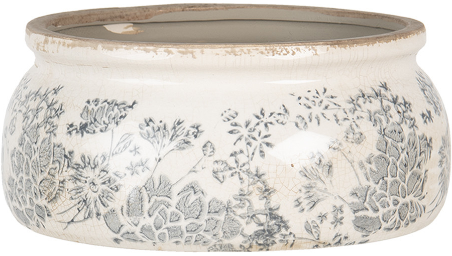 Clayre & Eef Kvetináč 20x8 cm Sivá béžová keramika Okrúhle kvety