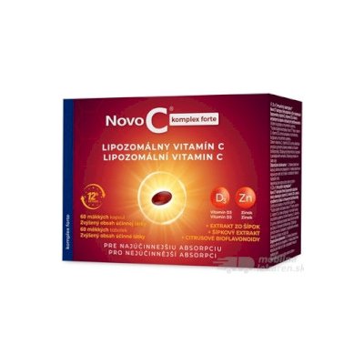 NOVO C KOMPLEX FORTE Lipozomálny vitamín C + vitamín D3 + zinok s extraktom zo šípok a bioflavonoidmi, kapsuly 1x60 ks