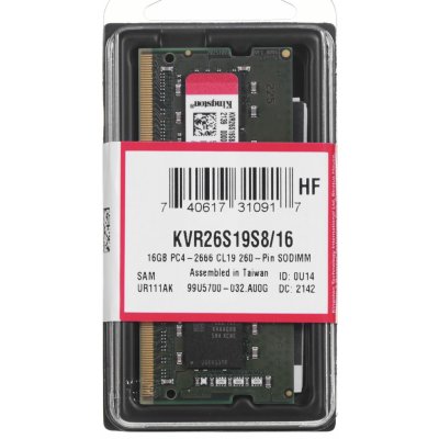 Kingston DDR4 16GB 2666MHz CL19 KVR26S19D8/16