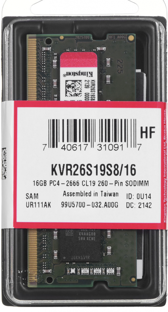 Kingston DDR4 16GB 2666MHz CL19 KVR26S19D8/16