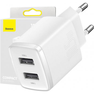 Kompaktná rýchlonabíjačka Baseus, 2x USB, 10,5 W (biela) 033913