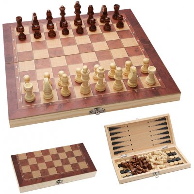 SWANEW Šachová súprava Ručne vyrobená skladacia hra Šachový stôl Drevený šach 3 v 1 29 * 29 cm