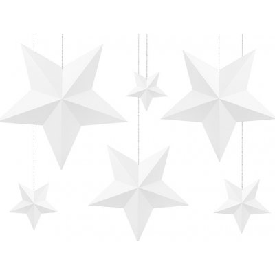 PartyDeco Dekorácie závesné hviezdy biele 6ks